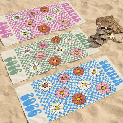 Towel material and size view - Personalized Retro Flowers Beach Towel