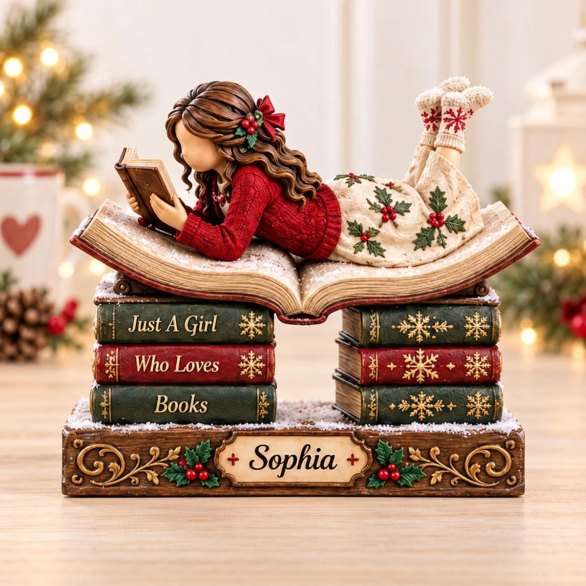 "Just A Girl Who Loves Books" Personalized Wooden Block - Holiday Gift for Book Lovers