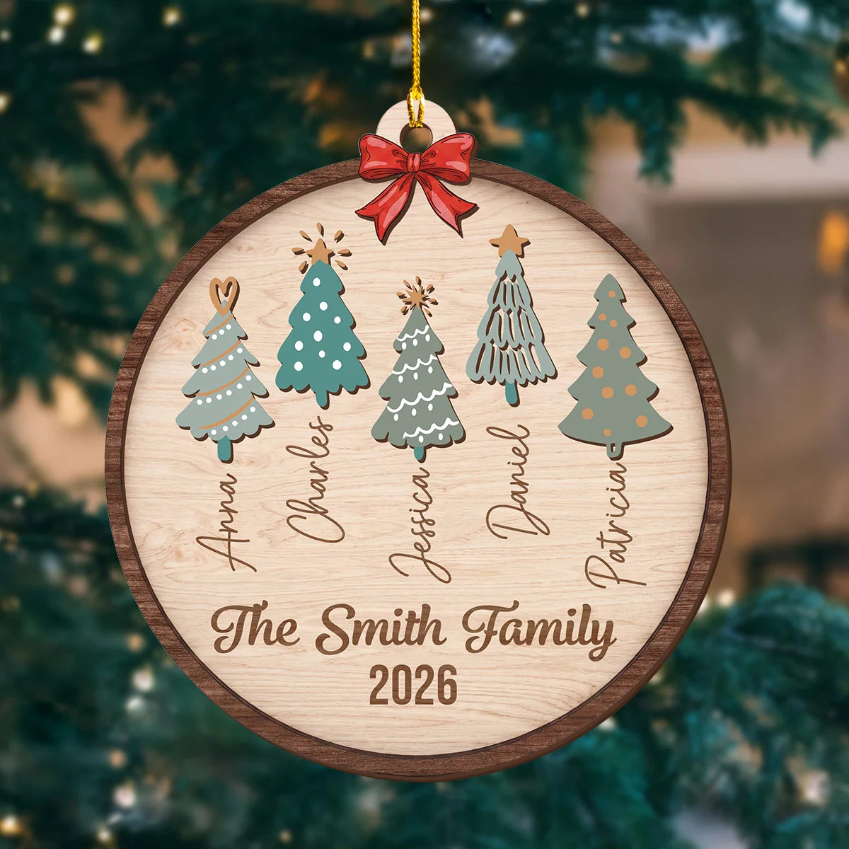 Personalized Family Christmas Tree Wooden Ornament - Custom Names Holiday Keepsake