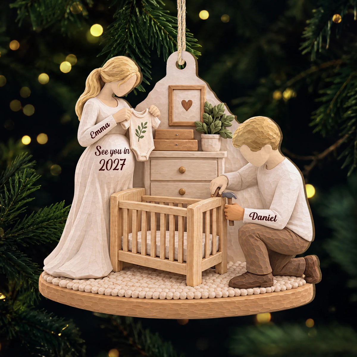 See You in 2027 Preparing for Baby Personalized Wooden Ornament - Keepsake Gift for Expecting Parents