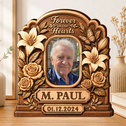 Forever In Our Hearts Personalized Memorial Wooden Block - Custom Photo Remembrance Gift