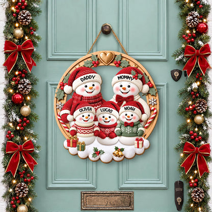 Snowman Family Personalized Wood Sign - Custom Christmas Door Hanger Gift for Grandma