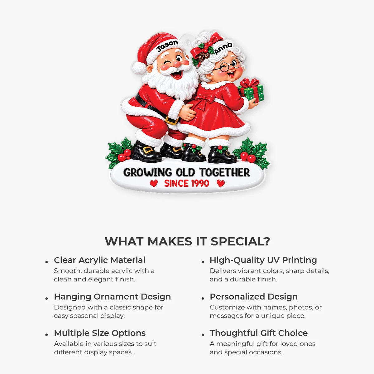 Growing Old Together Personalized Acrylic Ornament for Couples - Custom Christmas Anniversary Gift