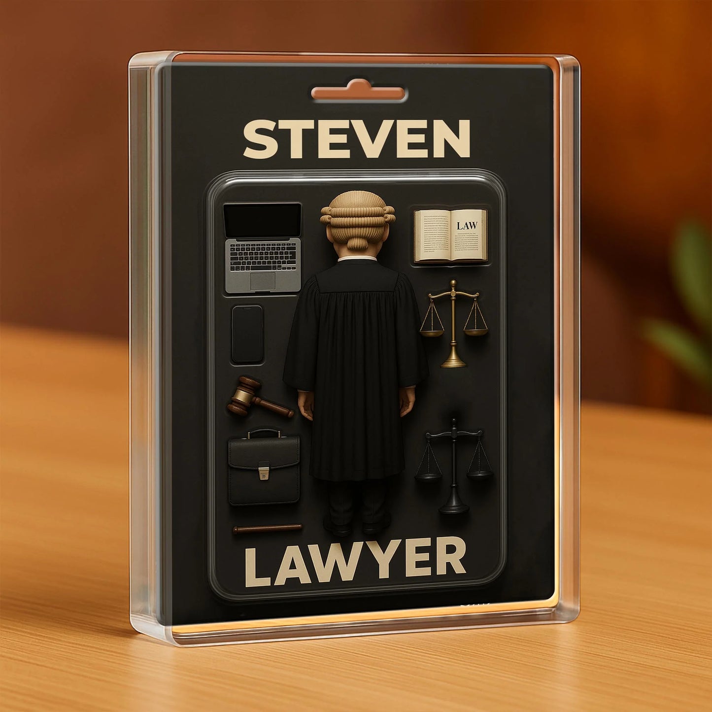 Personalized lawyer acrylic plaque featuring custom name, gavel, and scales of justice for attorney desk decor image 8