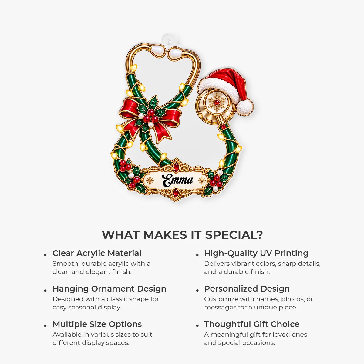 Personalized Stethoscope Christmas Acrylic Ornament - Holiday Gift for Nurse Doctor Medical Worker