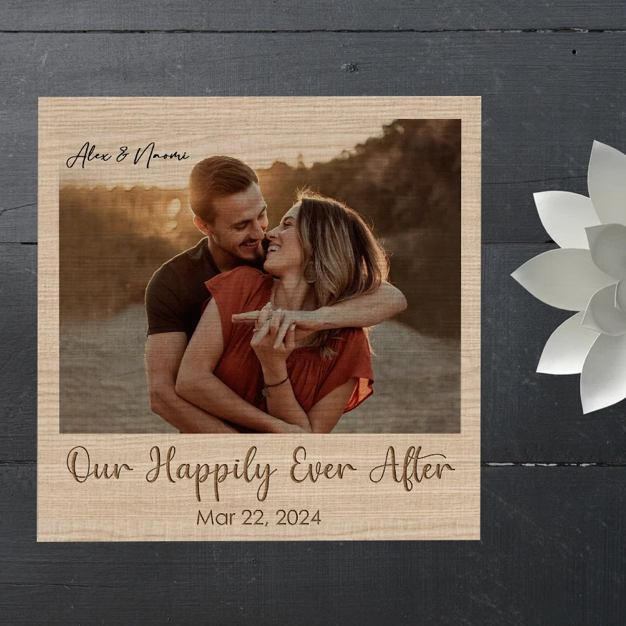Our Happily Ever After Custom Square Canvas - Personalized Couple Photo Wall Art Gift