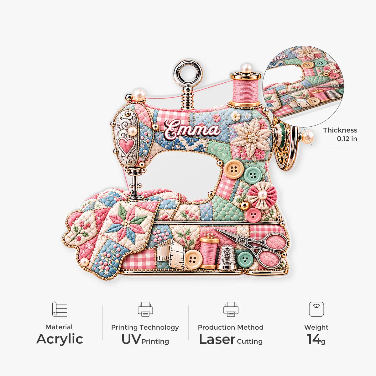 Quilting Lover Personalized Sewing Machine Acrylic Ornament - Christmas Keepsake for Mom Grandma