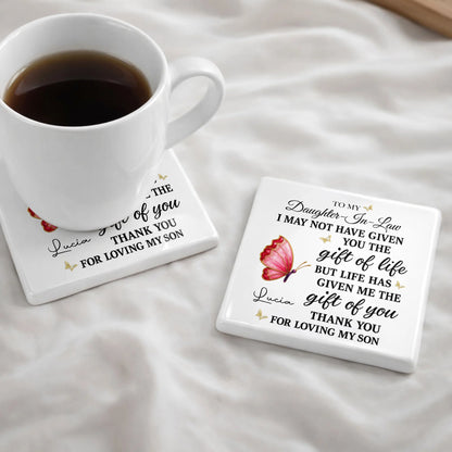 Personalized daughter in law ceramic coaster with butterfly design and touching message image 7