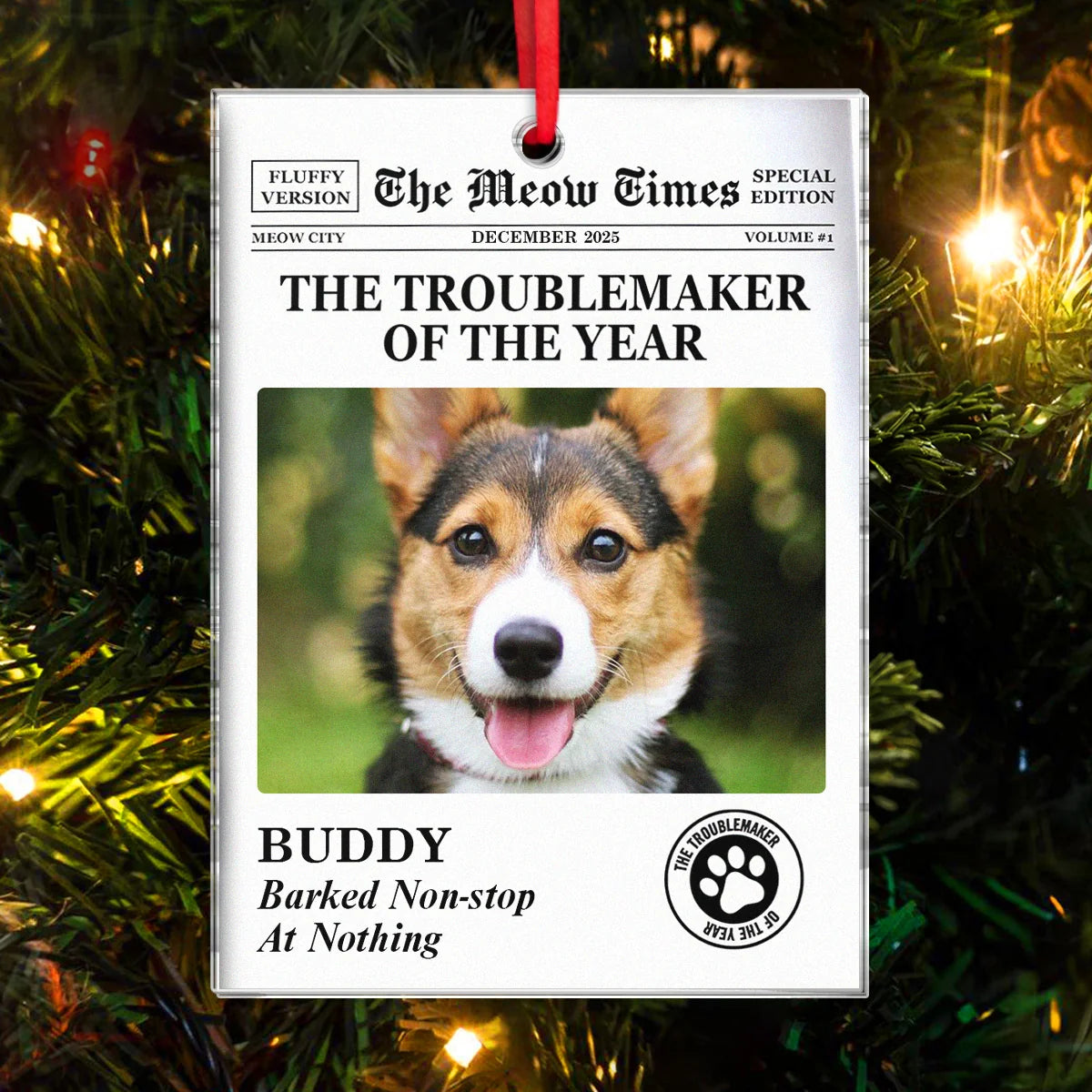 "The Troublemaker Of The Year" Personalized Pet Photo Acrylic Ornament - Custom Gift for Pet Lovers