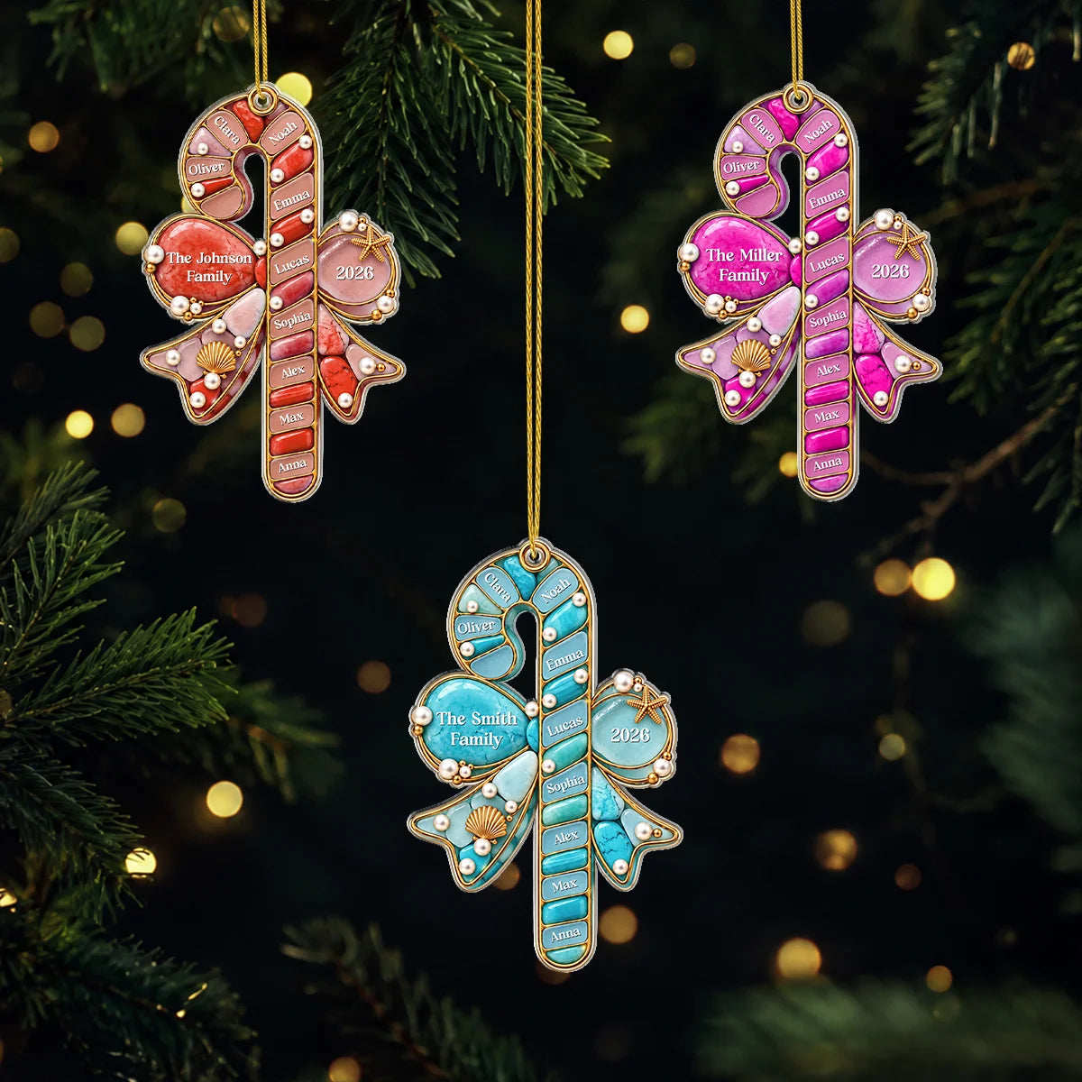Personalized Family Candy Cane Acrylic Ornament - Custom Christmas Holiday Gift Keepsake