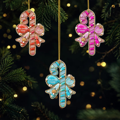 Personalized Family Candy Cane Acrylic Ornament - Custom Christmas Holiday Gift Keepsake