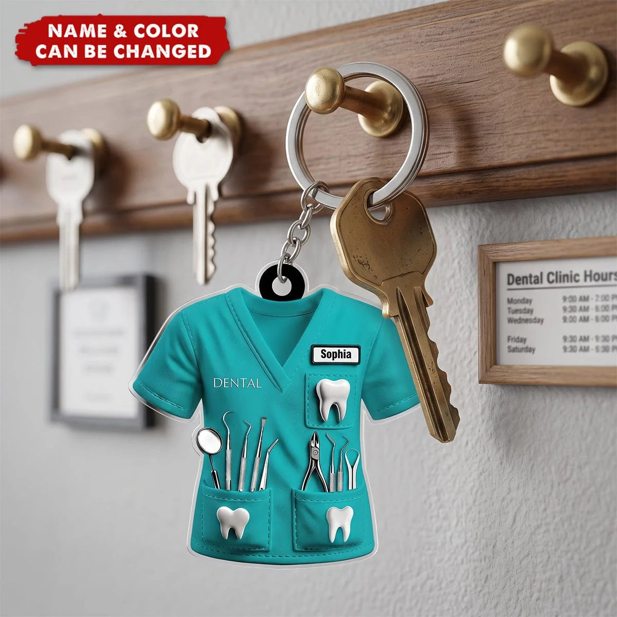 Personalized Dentist Uniform Keychain - Custom Name Scrub Acrylic Keyring Gift  for Hygienist
