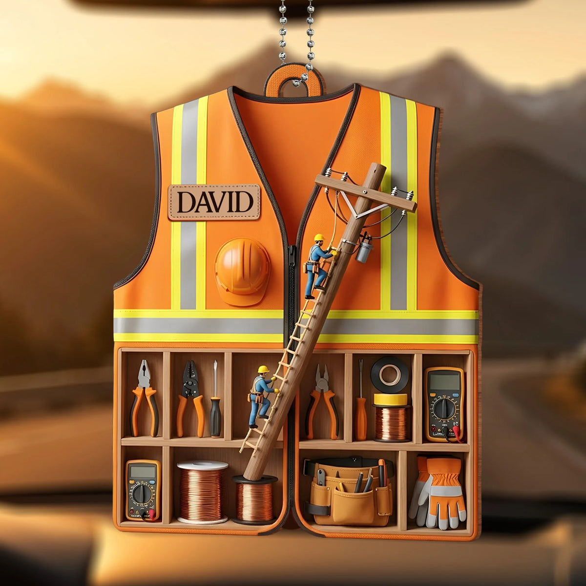 Custom Safety Vest And Tools Ornament