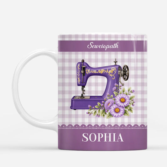 Sewciopath Personalized Sewing Mug - Birth Month Flowers for Craft Lovers