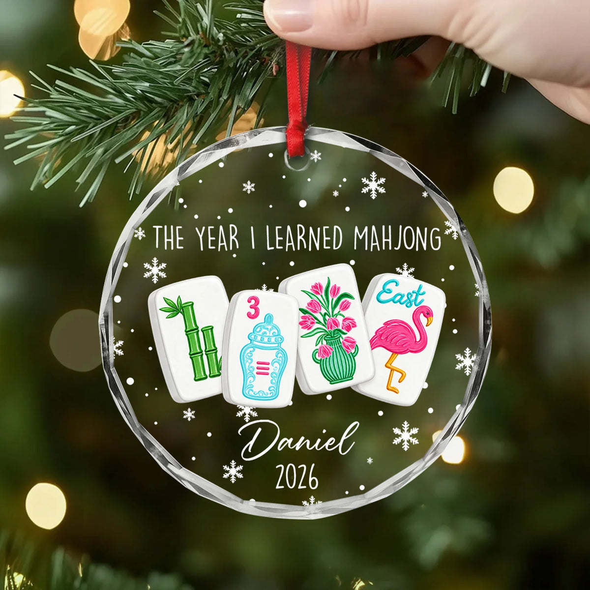 "The Year I Learned Mahjong" Custom Glass Ornament - Personalized Mahjong Gift for Friends