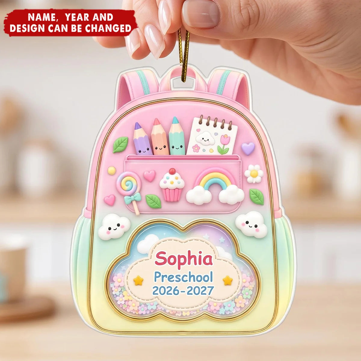 First Day of School Personalized Acrylic Ornament - Custom Backpack Keepsake for Kids