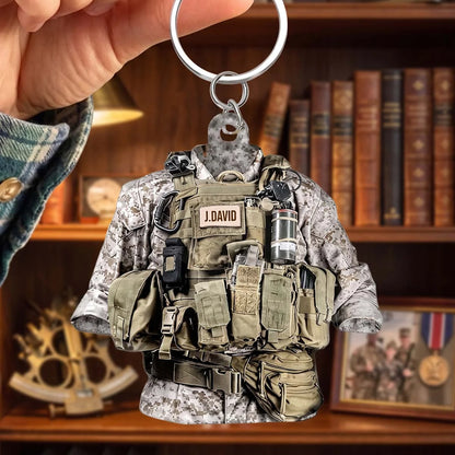 Personalized Marine Corps Tactical Uniform Acrylic Keychain - Custom Military Veteran Gift
