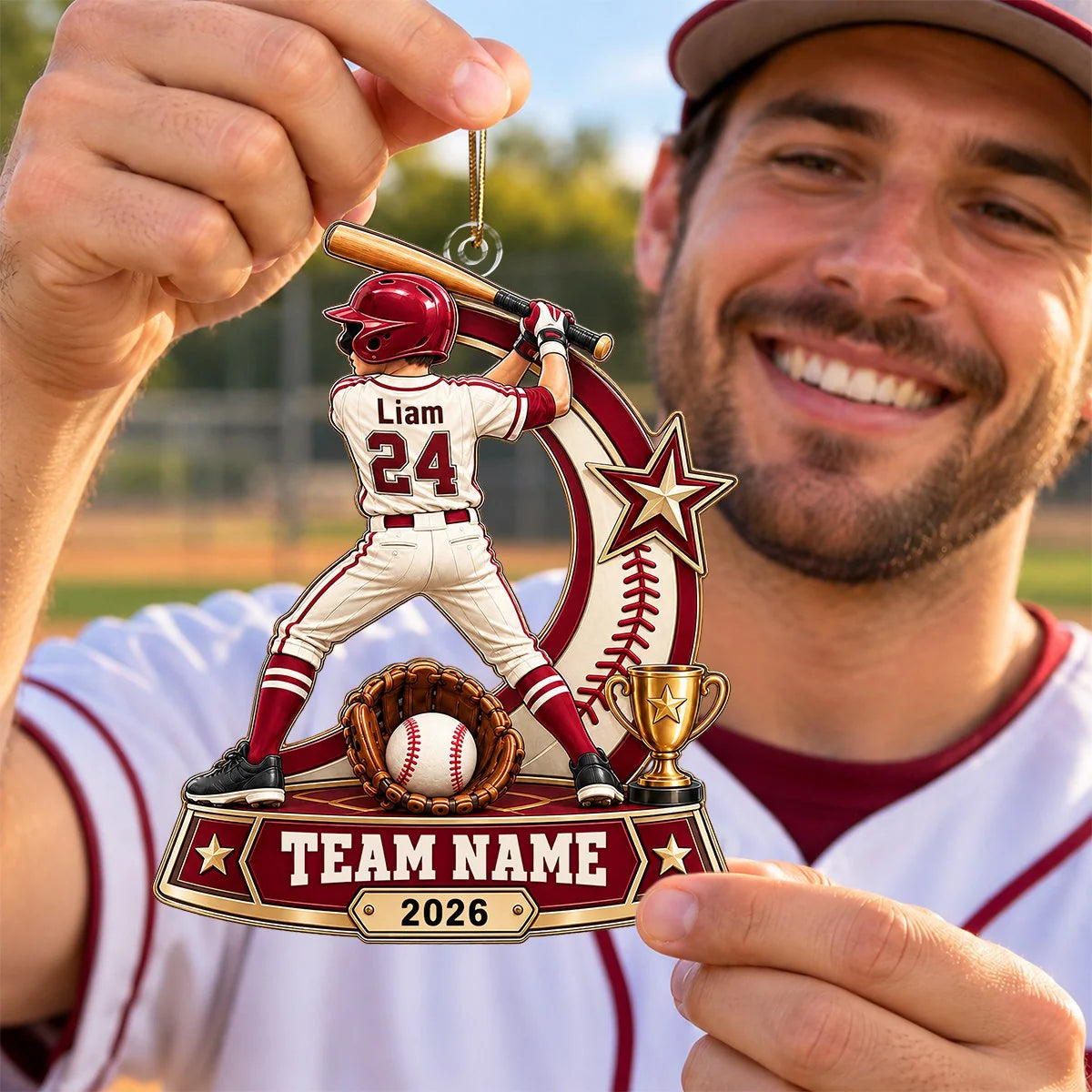 Personalized Baseball Player Ornament - Custom Name & Jersey Number Acrylic Keepsake for Son