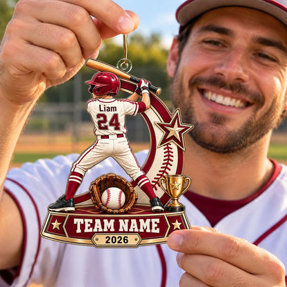 Personalized Baseball Player Ornament - Custom Name & Jersey Number Acrylic Keepsake for Son