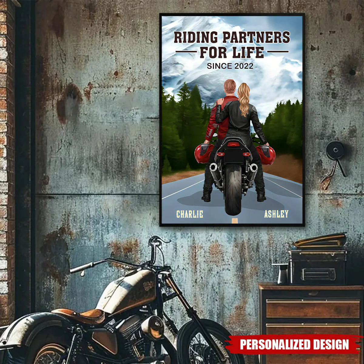 Personalized Biker Couple Canvas Art personalization view for Couples