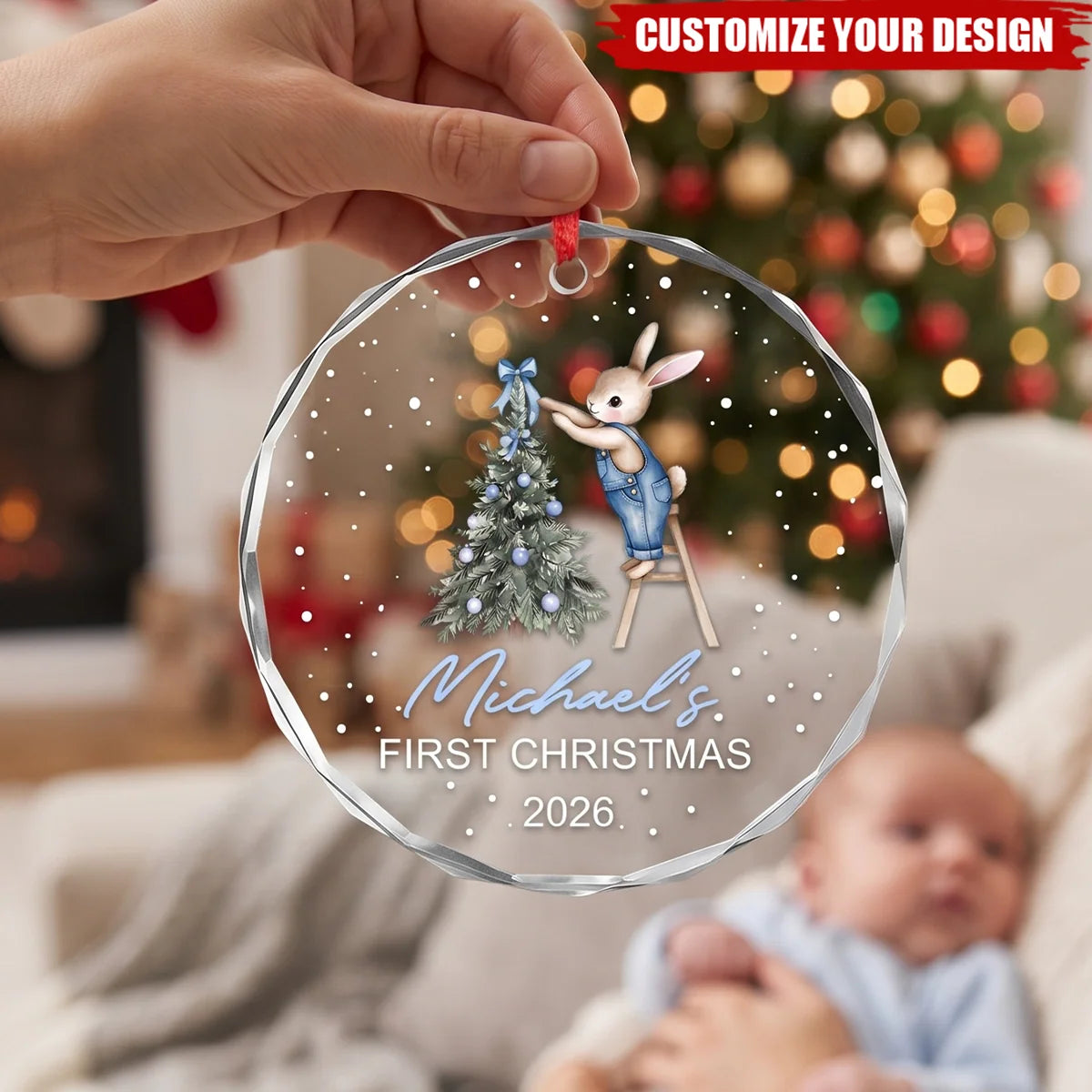Baby First Christmas Glass Ornament - Custom Name Keepsake for Baby Girl Boy