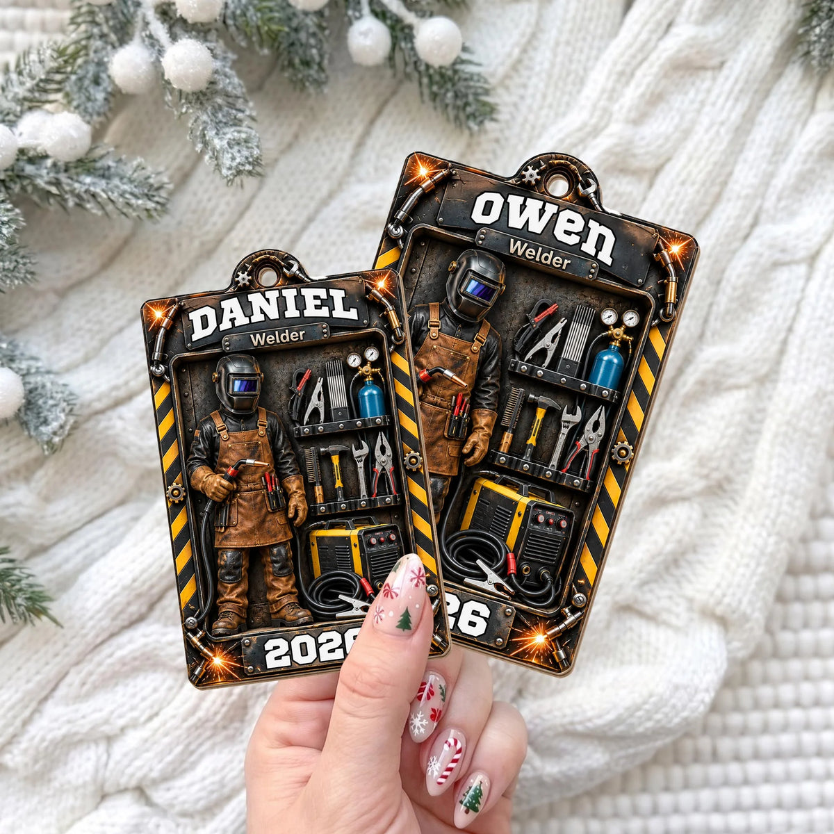 Welder Toolbox Personalized Wood Ornament - Custom Name Keepsake Gift for Dad Husband