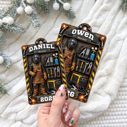 Welder Toolbox Personalized Wood Ornament - Custom Name Keepsake Gift for Dad Husband