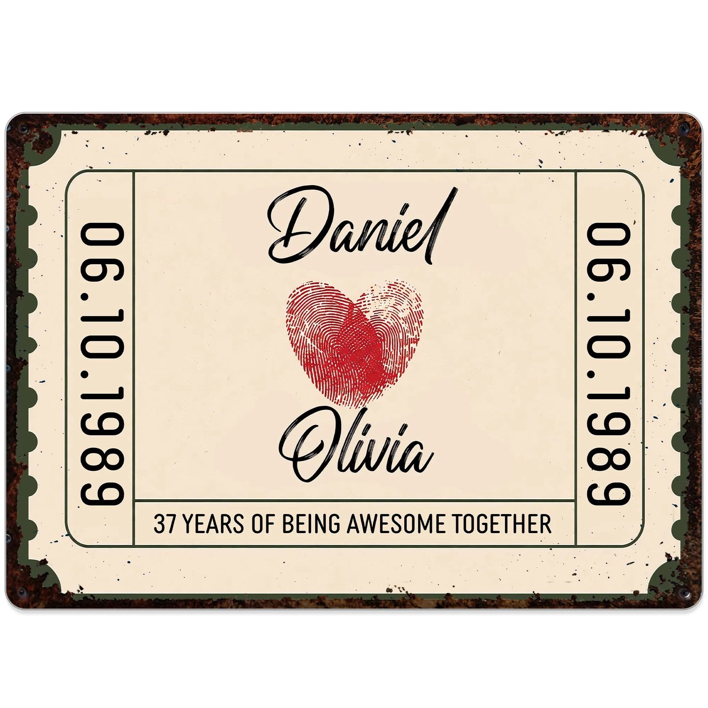 Personalized couple anniversary metal sign with fingerprint heart stamp design and custom date image 10