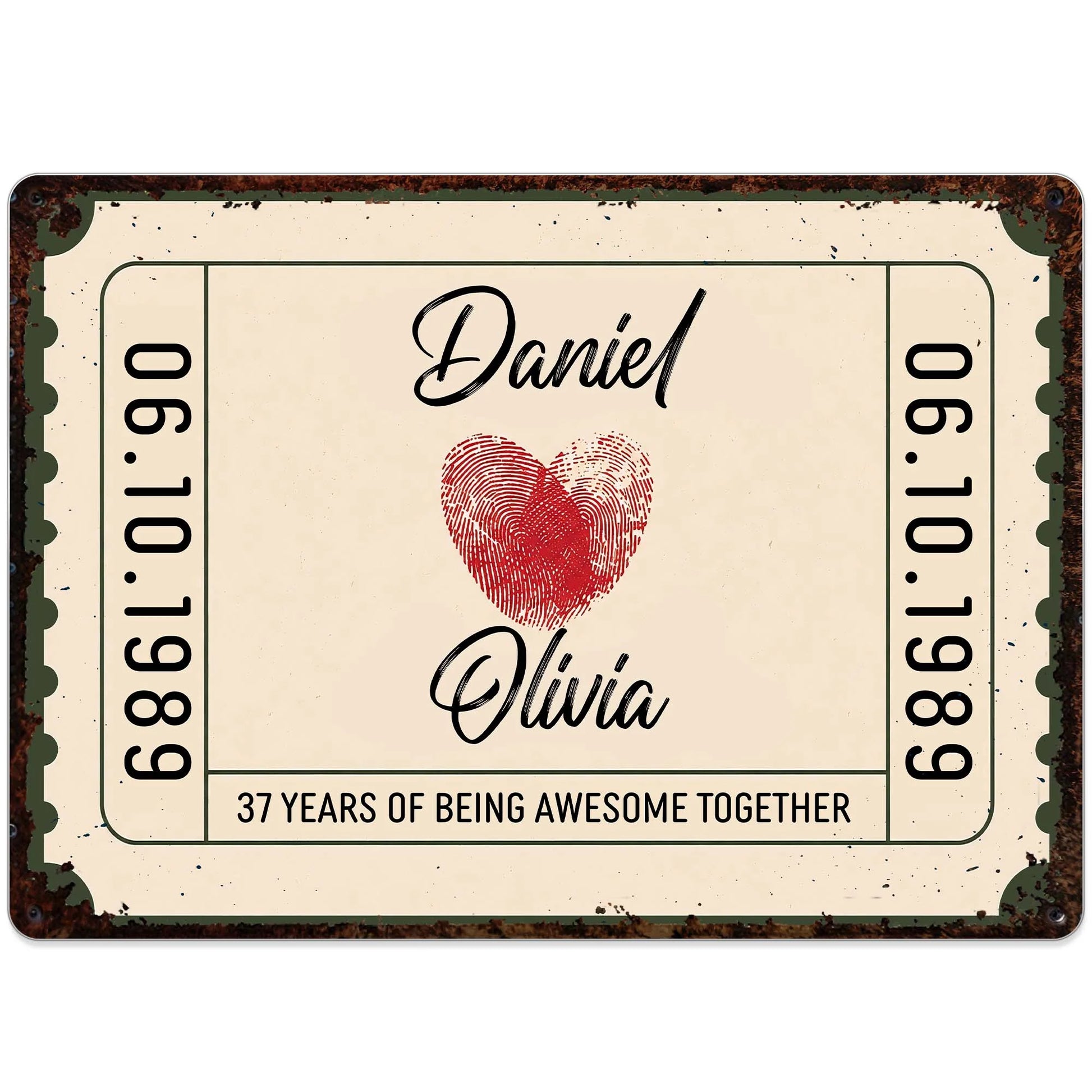 Personalized couple anniversary metal sign with fingerprint heart stamp design and custom date image 10