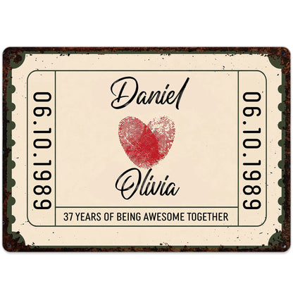 Personalized couple anniversary metal sign with fingerprint heart stamp design and custom date image 10