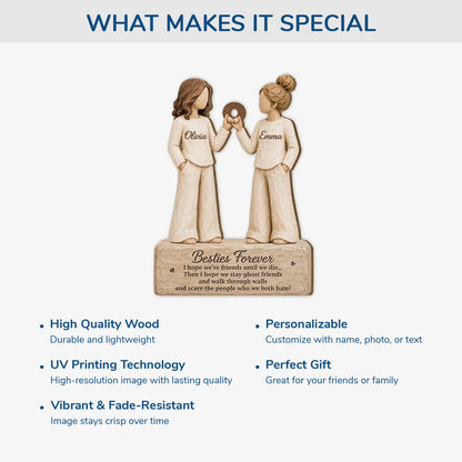 "Besties Forever I Hope We Are Friends Until We Die" Custom Wood Ornament - Personalized Gift for Best Friends