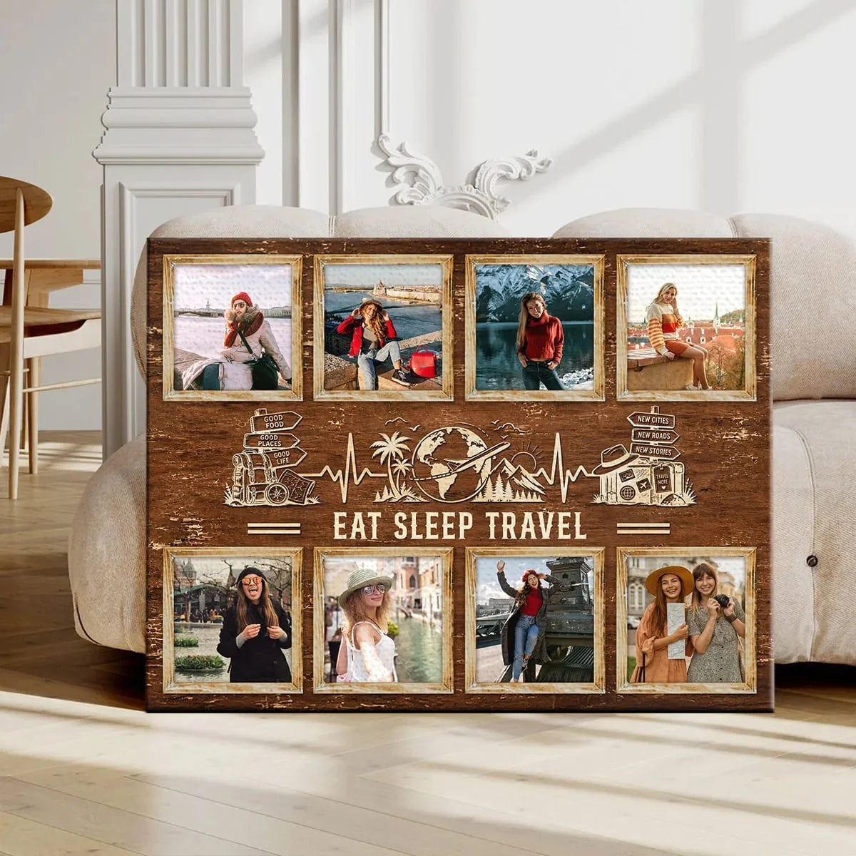 Eat Sleep Travel Personalized Travel Photo Collage Canvas / Poster - Wall Art Gift for Traveler