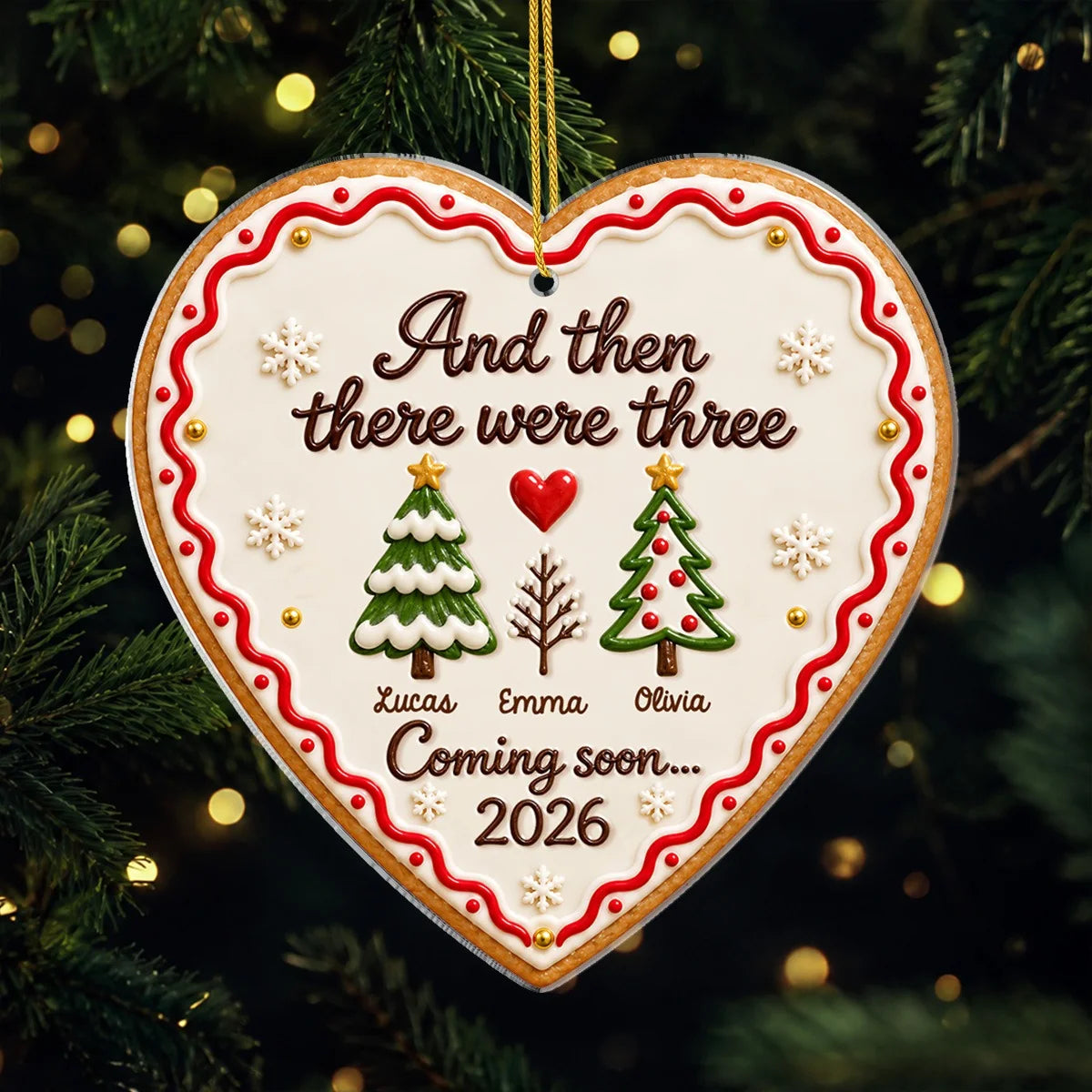 "And Then There Were Three" Personalized Acrylic Ornament - Custom Pregnancy Announcement Christmas Keepsake for Expecting Parents