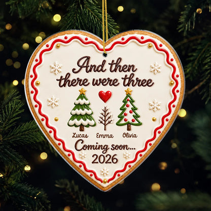 "And Then There Were Three" Personalized Acrylic Ornament - Custom Pregnancy Announcement Christmas Keepsake for Expecting Parents