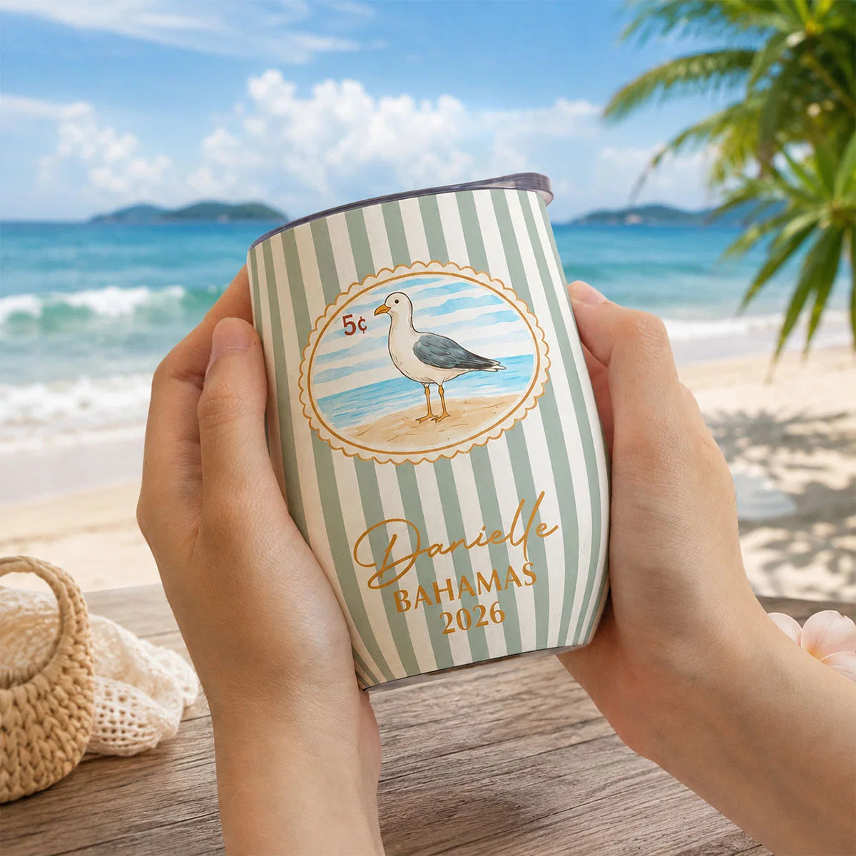 Personalized Girls Trip Wine Tumbler - Custom Beach Vacation Stainless Steel Cup