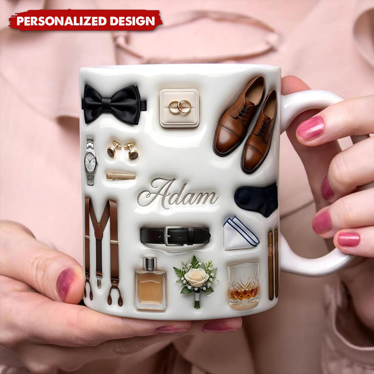 Custom Groom 3D Effect Ceramic Mug for Couples with personalized design details for meaningful gifting