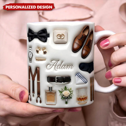Custom Groom 3D Effect Ceramic Mug for Couples with personalized design details for meaningful gifting