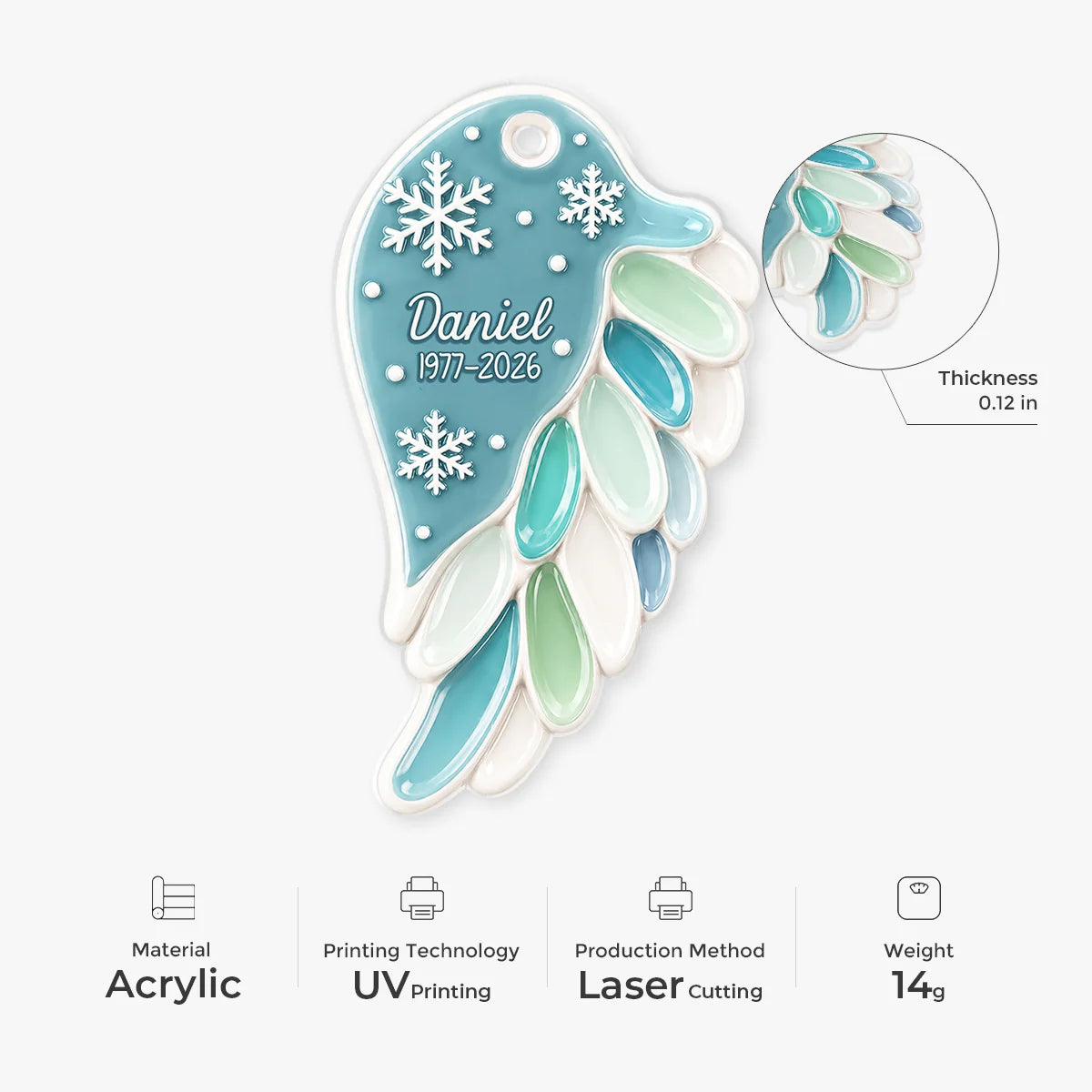 Angel Wing Memorial Keepsake Personalized Acrylic Ornament - Mom Dad In Loving Memory Christmas Remembrance Gift
