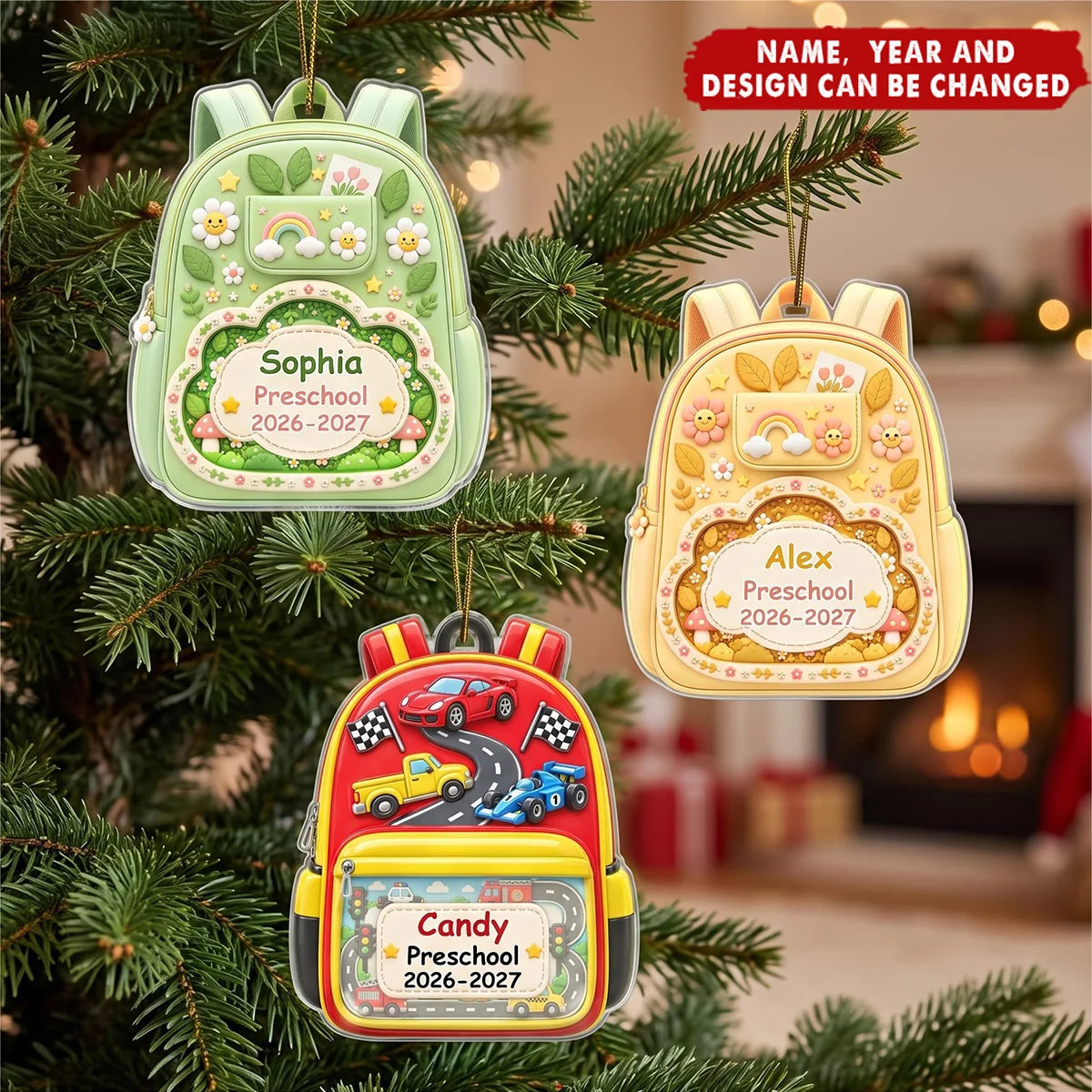 First Day of School Personalized Acrylic Ornament - Custom Backpack Keepsake for Kids