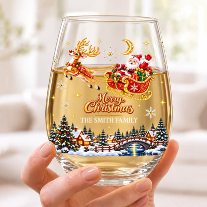 Merry Christmas Personalized Stemless Wine Glass - Custom Holiday Gift for Family