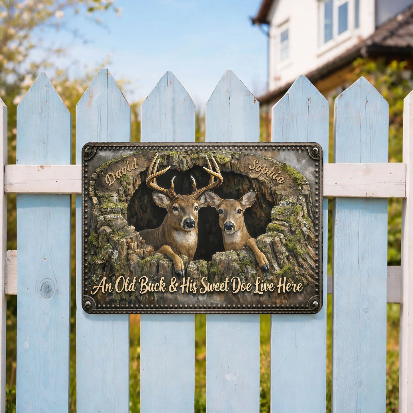 Metal Sign material and size view - Custom Deer Couple Metal Sign
