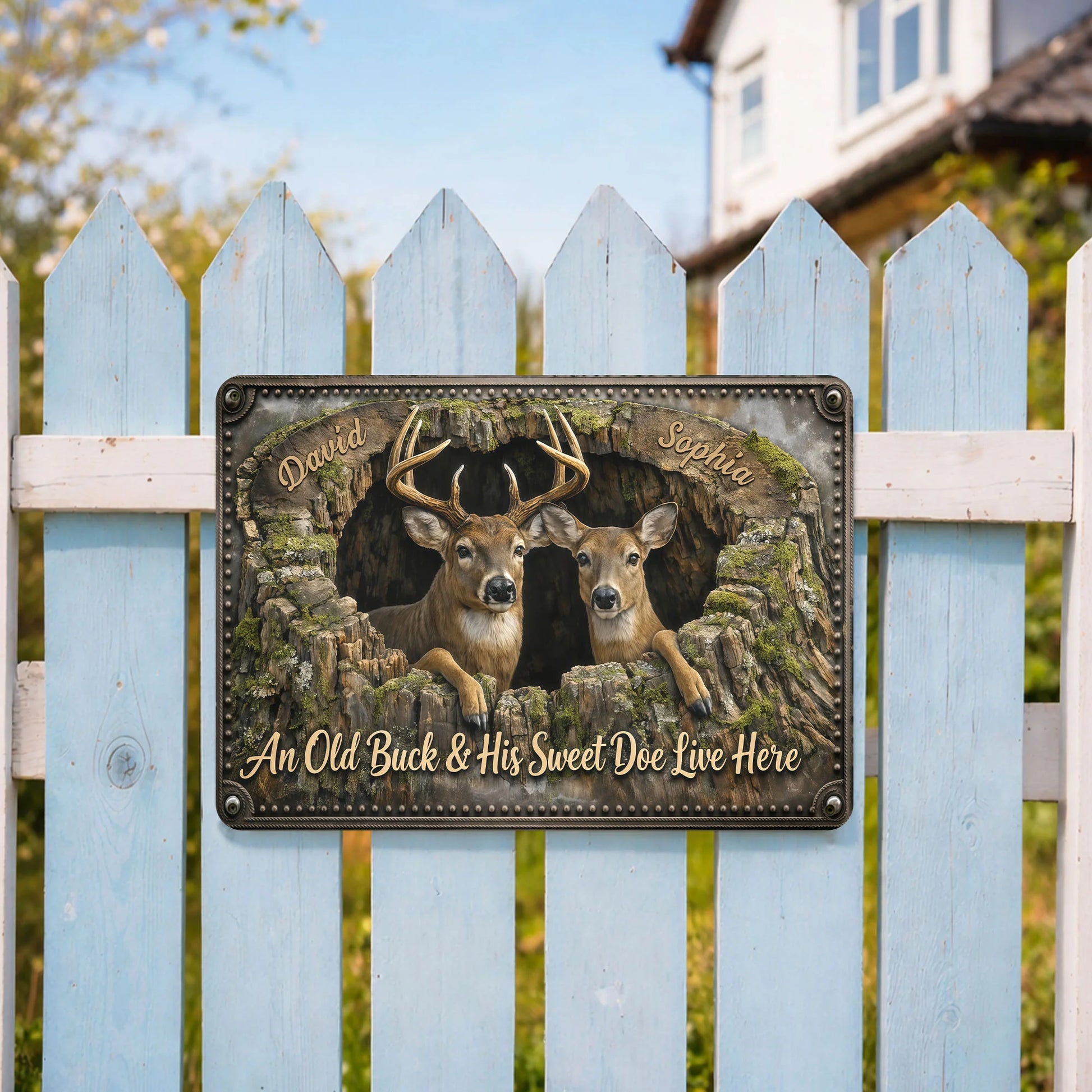 Metal Sign material and size view - Custom Deer Couple Metal Sign