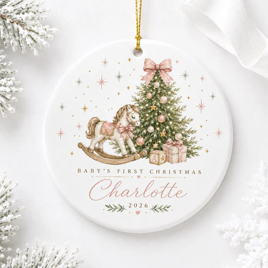 Baby's First Christmas Personalized Ceramic Ornament - Baby Girl Keepsake Gift