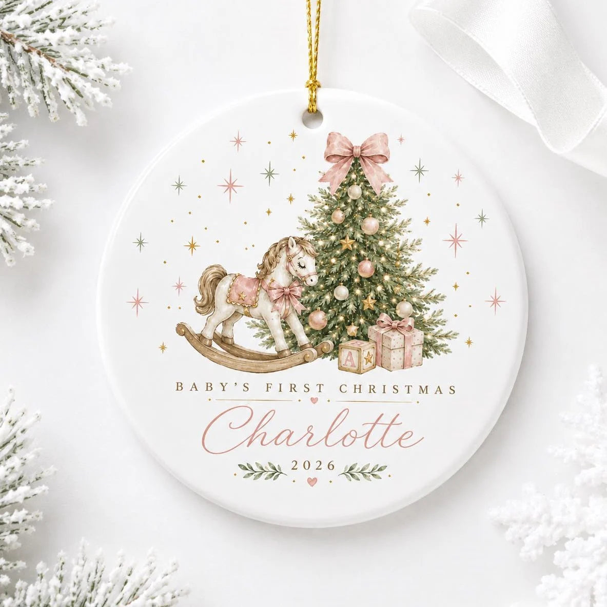 Baby's First Christmas Personalized Ceramic Ornament - Baby Girl Keepsake Gift