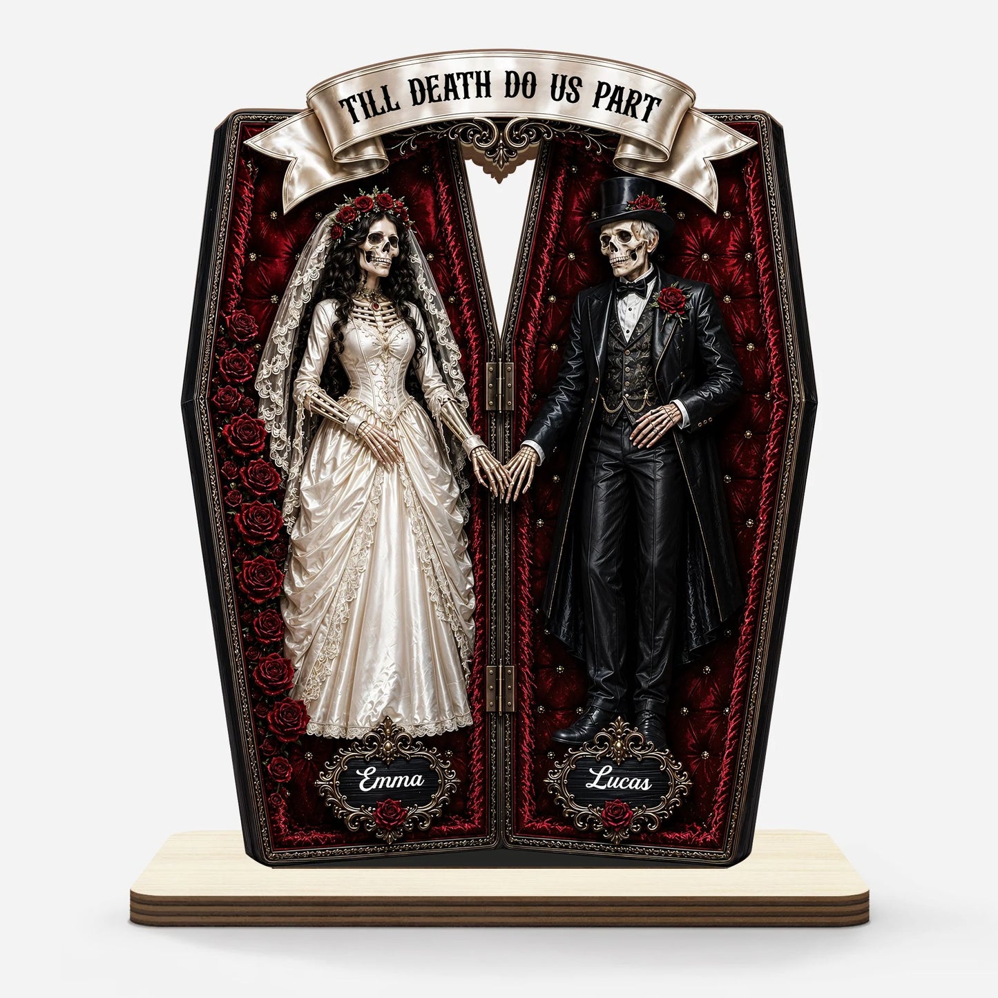 Till Death Do Us Part Personalized Skeleton Couple Wooden Plaque - Custom Halloween Gift