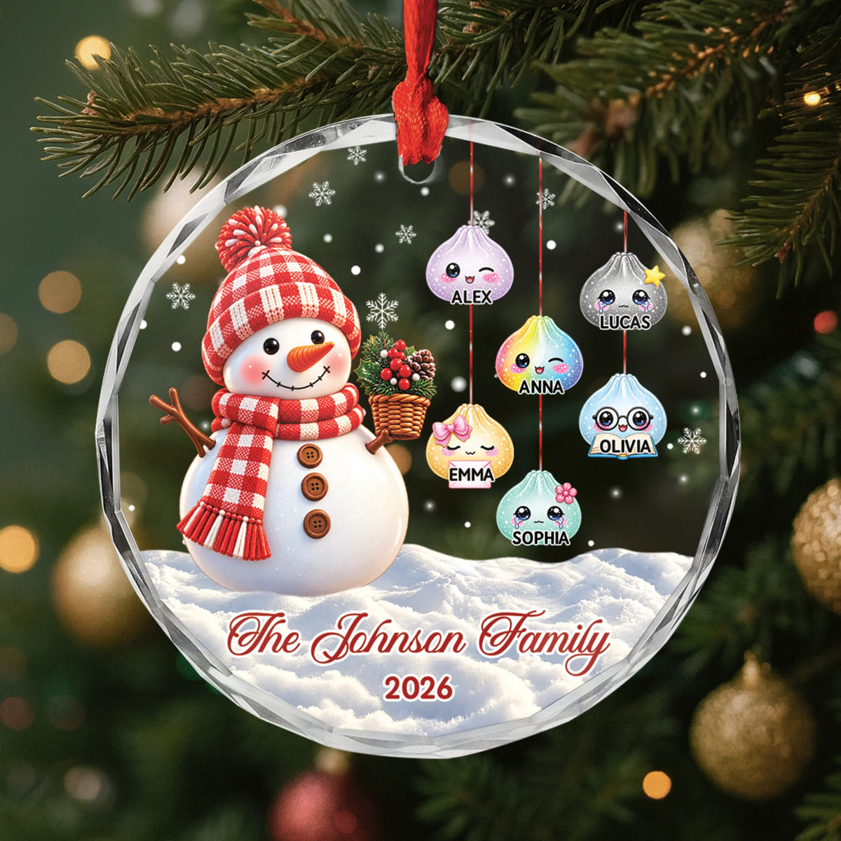 Snowman Family Personalized Glass Ornament - Christmas Keepsake for Families