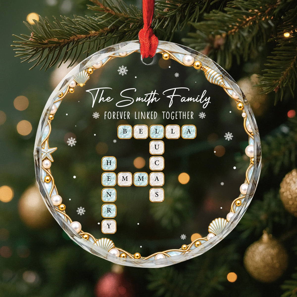 "Forever Linked Together" Personalized Family Crossword Glass Ornament - Keepsake Gift for Families