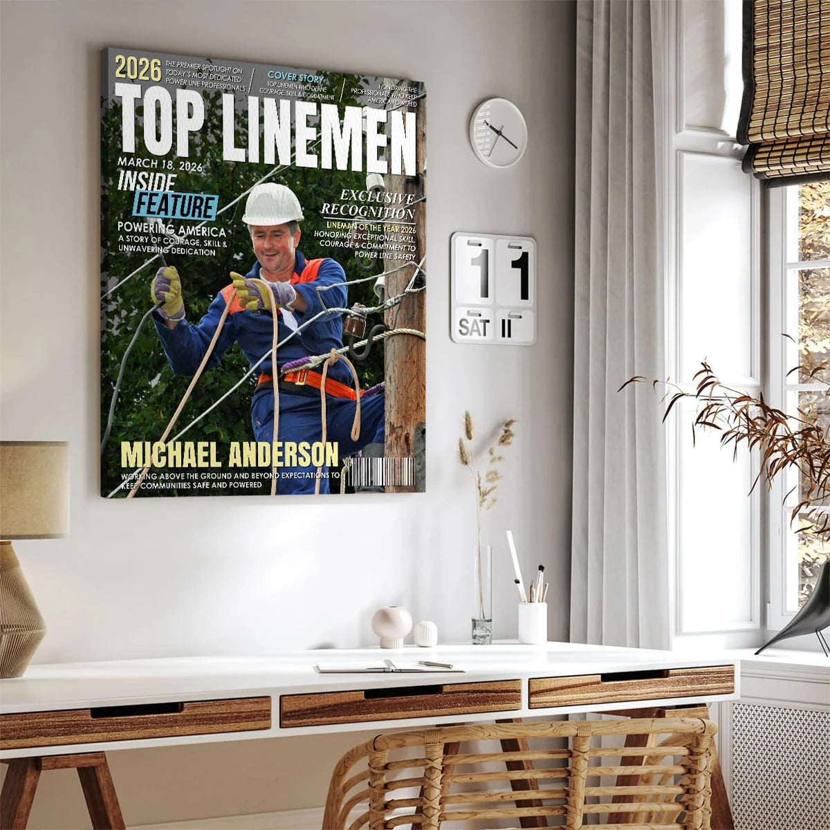Top Linemen Custom Magazine Canvas / Poster - Personalized Recognition Gift for Electrical Lineworker