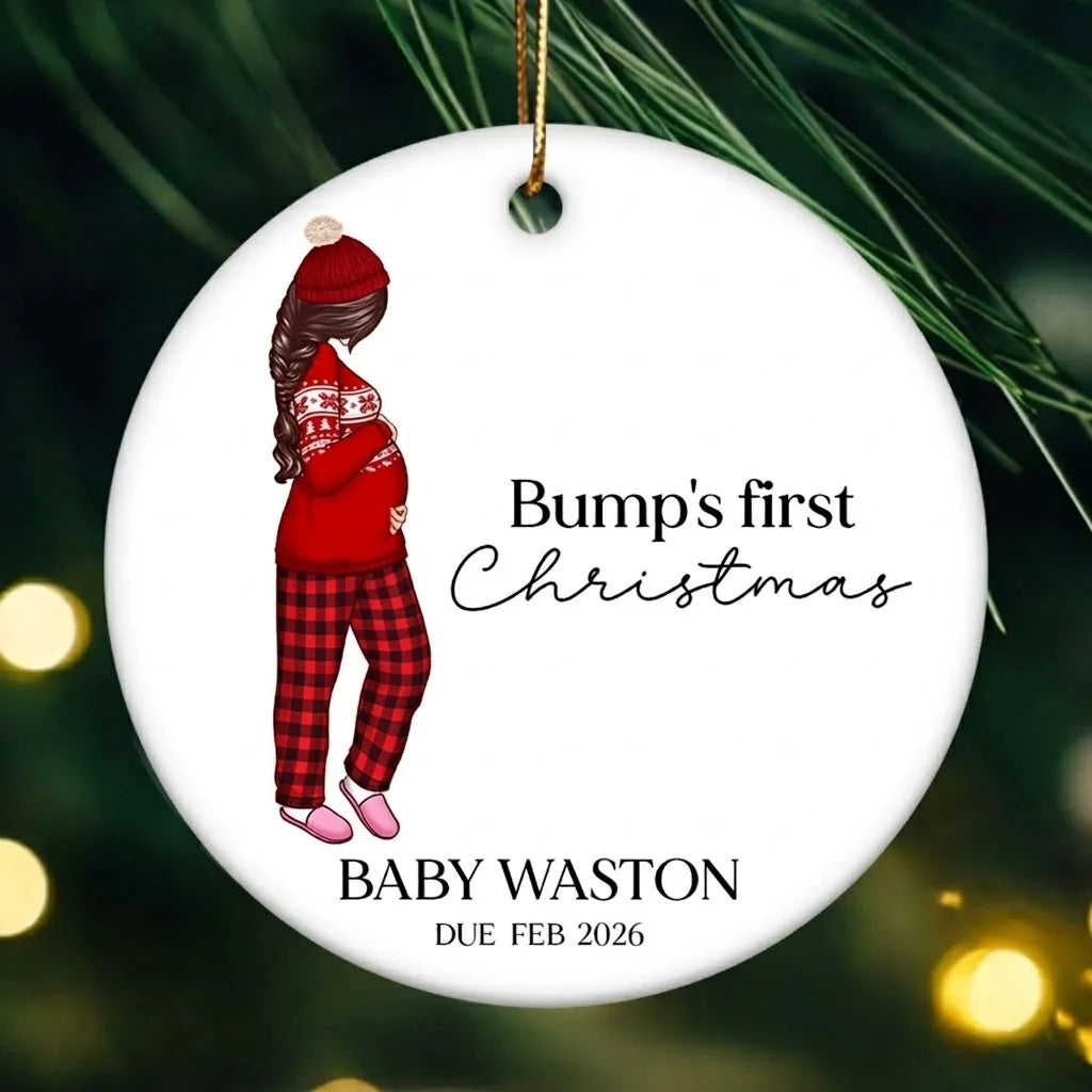 Bump's First Christmas Personalized Pregnant Mom Ceramic Ornament - Custom Gift for Expecting Mother