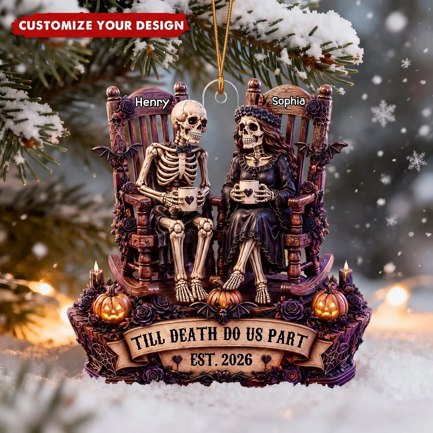 "Till Death Do Us Part" Skeleton Couple Acrylic Ornament - Personalized Gift for Couples